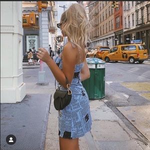 Blue Newspaper Print Dress